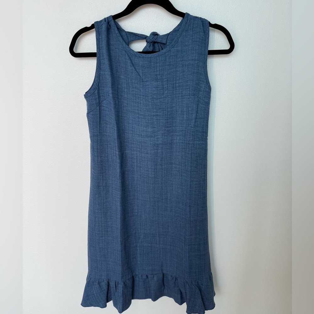 Elegant Blue Ruffle Hem Mini Dress - Picture 3 of 5